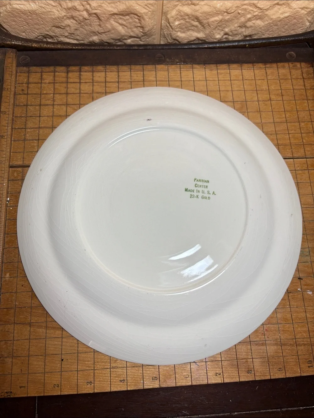 Pair Parisian Center Dinner Plates 10 1/8”D Made USA 22K Gold Pattern Rim Floral